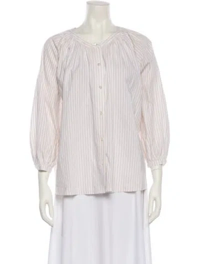 Pre-owned Jenni Kayne Striped Bateau Neckline Blouse In Neutral