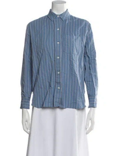 Pre-owned Jenni Kayne Striped Long Sleeve Button-up Top In Blue