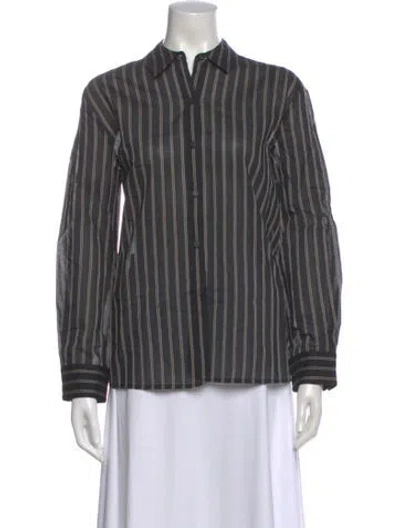Pre-owned Jenni Kayne Striped Long Sleeve Button-up Top W/ Tags In Gray