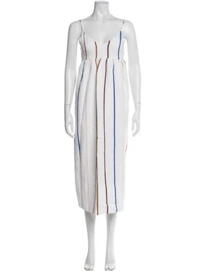 Pre-owned Jenni Kayne Striped Midi Length Dress In White