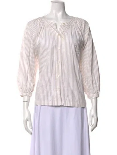 Pre-owned Jenni Kayne Striped V-neck Blouse In Neutrals