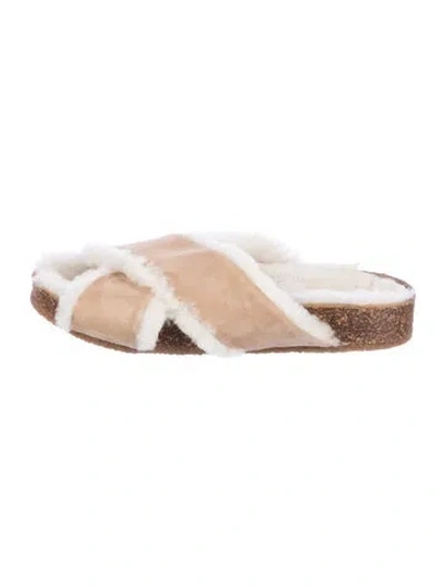 Pre-owned Jenni Kayne Suede Colorblock Pattern Slides In Neutral