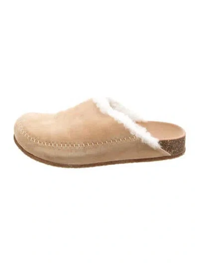 Pre-owned Jenni Kayne Suede Faux Fur Trim Mules In Brown