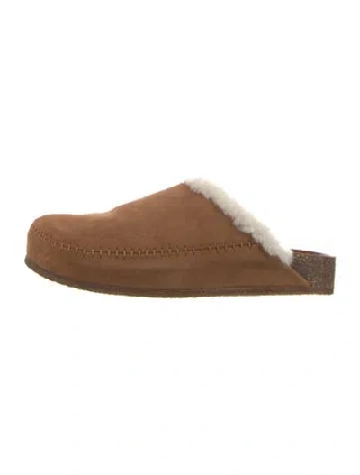 Pre-owned Jenni Kayne Suede Faux Fur Trim Mules In Brown