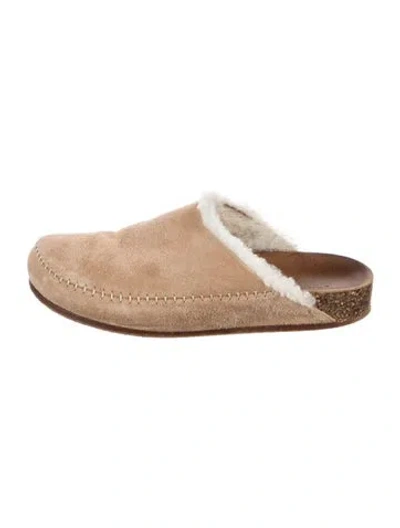 Pre-owned Jenni Kayne Suede Faux Fur Trim Mules In Neutral