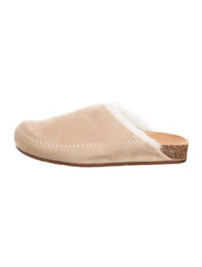 Pre-owned Jenni Kayne Suede Faux Fur Trim Mules In Neutral