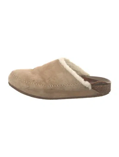 Pre-owned Jenni Kayne Suede Faux Fur Trim Slides In Neutral