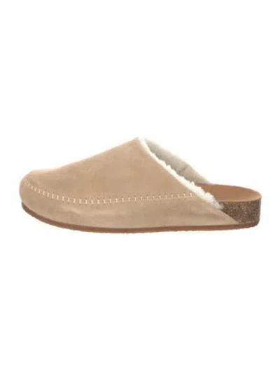 Pre-owned Jenni Kayne Suede Faux Fur Trim Slides In Neutral