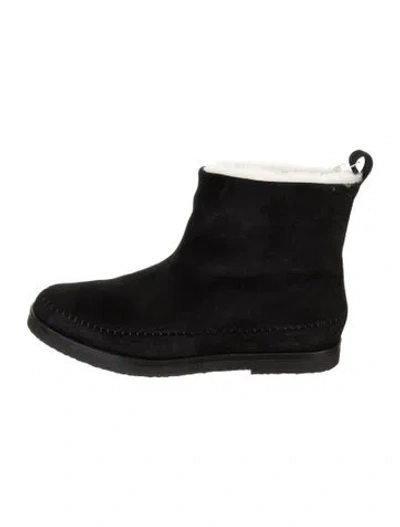 Pre-owned Jenni Kayne Suede Fur Trim Boots In Black