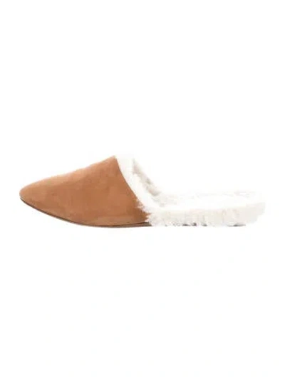 Pre-owned Jenni Kayne Suede Fur Trim Mules In Brown