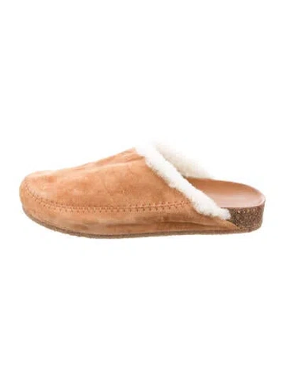 Pre-owned Jenni Kayne Suede Fur Trim Mules In Brown