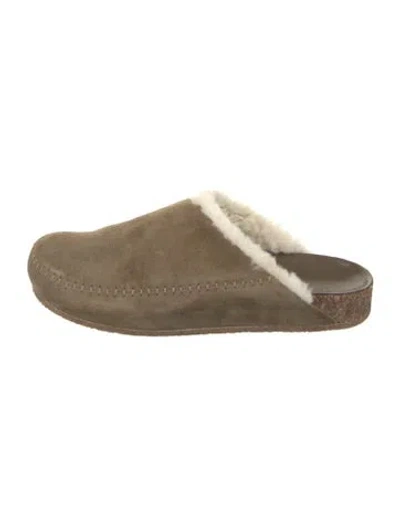 Pre-owned Jenni Kayne Suede Fur Trim Mules In Brown