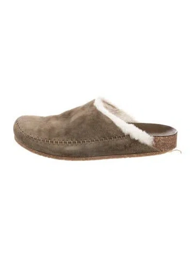 Pre-owned Jenni Kayne Suede Fur Trim Mules In Green