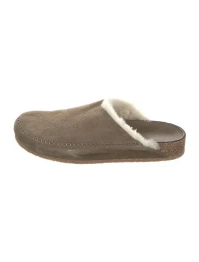 Pre-owned Jenni Kayne Suede Fur Trim Mules In Green