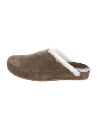 Pre-owned Jenni Kayne Suede Fur Trim Mules In Green