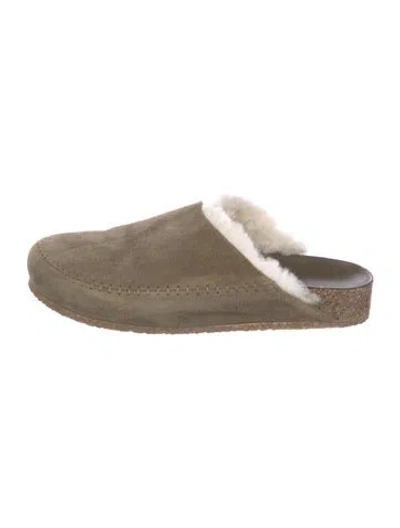 Pre-owned Jenni Kayne Suede Fur Trim Mules In Multi