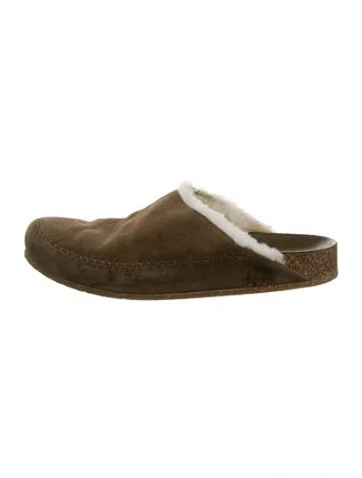 Pre-owned Jenni Kayne Suede Fur Trim Mules In Neutral
