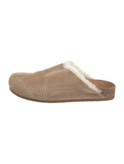 Pre-owned Jenni Kayne Suede Fur Trim Mules In Neutral