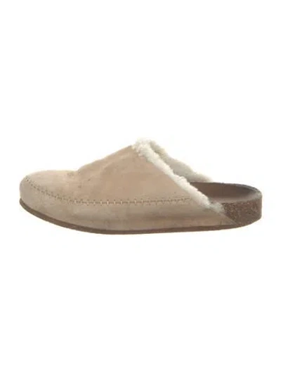 Pre-owned Jenni Kayne Suede Fur Trim Mules In Neutrals