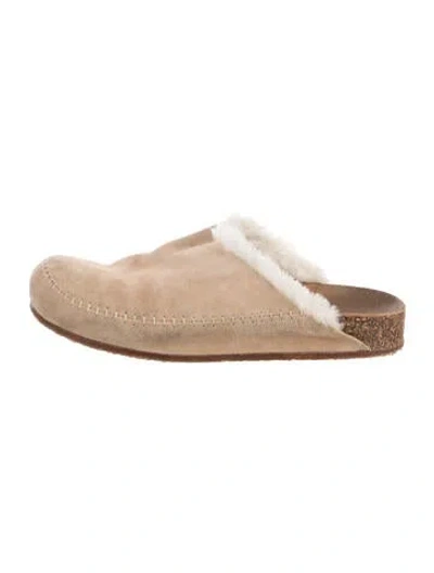 Pre-owned Jenni Kayne Suede Fur Trim Mules In Neutrals
