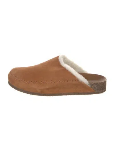 Pre-owned Jenni Kayne Suede Fur Trim Slippers In Neutrals