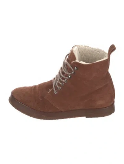 Pre-owned Jenni Kayne Suede Lace-up Boots In Brown