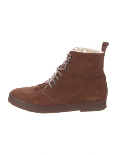 Pre-owned Jenni Kayne Suede Lace-up Boots In Brown
