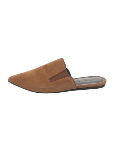 Pre-owned Jenni Kayne Suede Leather Trim Embellishment Mules In Brown