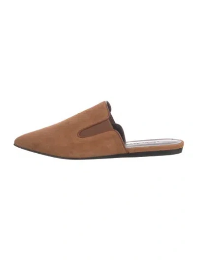 Pre-owned Jenni Kayne Suede Leather Trim Embellishment Mules In Brown