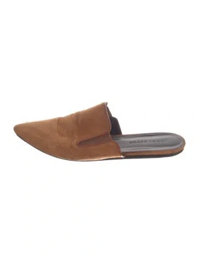 Pre-owned Jenni Kayne Suede Leather Trim Embellishment Mules In Brown
