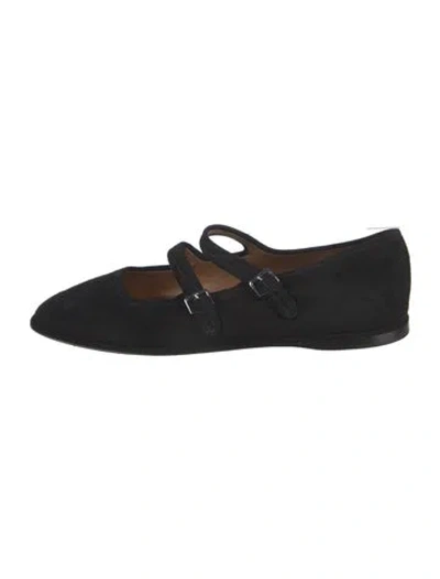 Pre-owned Jenni Kayne Suede Mary Jane Flats In Black