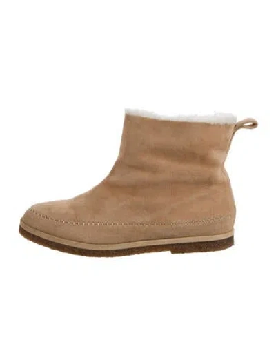 Pre-owned Jenni Kayne Suede Whipstitch Trim Boots In Brown