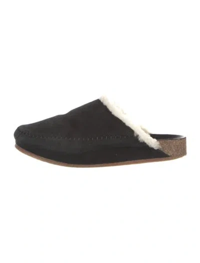 Pre-owned Jenni Kayne Suede Whipstitch Trim Mules In Black