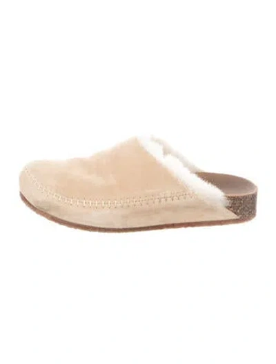 Pre-owned Jenni Kayne Suede Whipstitch Trim Mules In Neutral