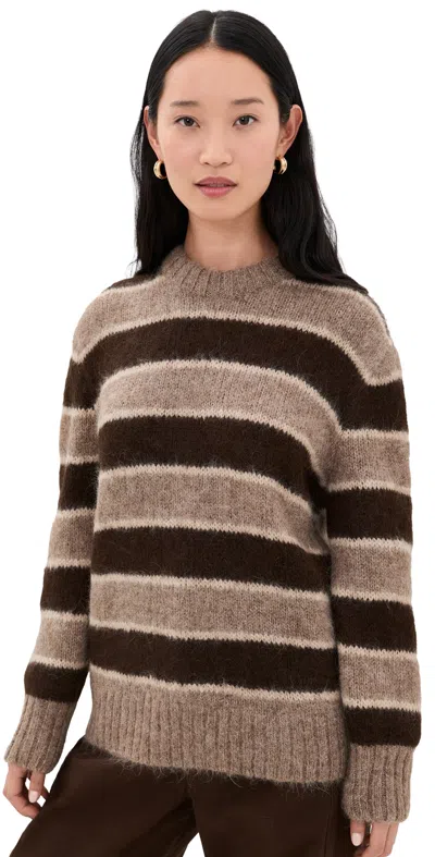 Jenni Kayne Teddy Crewneck Sweater Chocolate Stripe In Multi