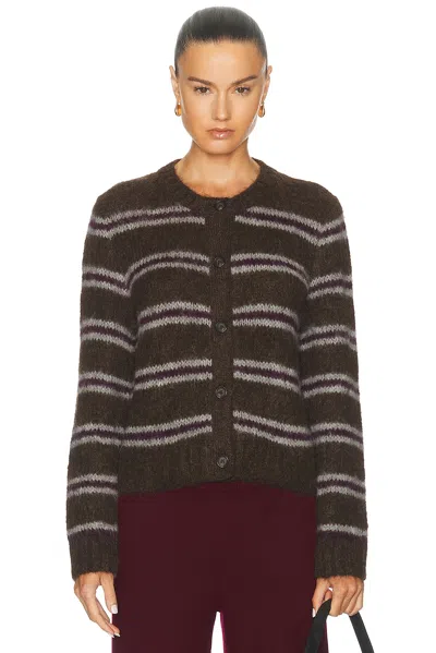 Jenni Kayne Timber Crewneck Cardigan In Bordeaux Stripe