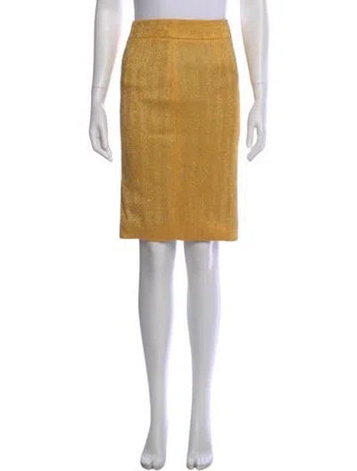 Pre-owned Jenni Kayne Tweed Pattern Midi Length Skirt In Yellow