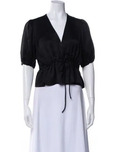 Pre-owned Jenni Kayne V-neck Short Sleeve Blouse In Blue