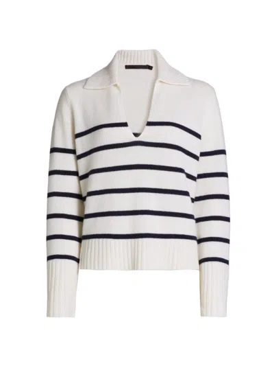 Jenni Kayne Women's Frances Striped Cashmere Polo Sweater In Ivory Navy