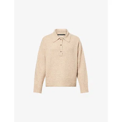 JENNI KAYNE WOMENS BURKE CASHMERE KNIT POLO SHIRT CAMEL DONEGAL
