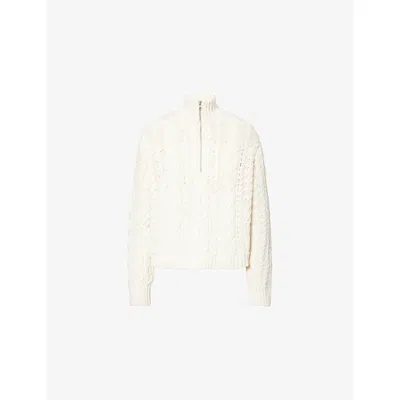 Jenni Kayne Womens Ivory Cable-knit Half-zip Cotton Jumper In Neutral