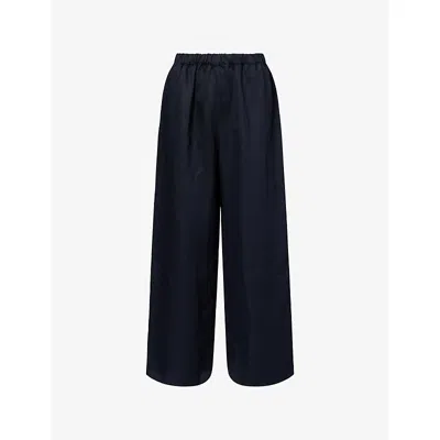 Jenni Kayne Womens Navy Demi Wide-leg Linen-blend Trousers In Blue
