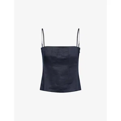 Jenni Kayne Womens Navy Kinney Spaghetti-strap Linen-blend Top In Blue