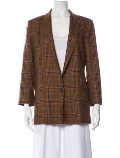 Pre-owned Jenni Kayne Wool Plaid Print Blazer In Brown
