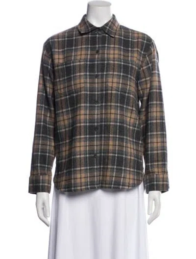 Pre-owned Jenni Kayne Wool Plaid Print Blazer In Gray