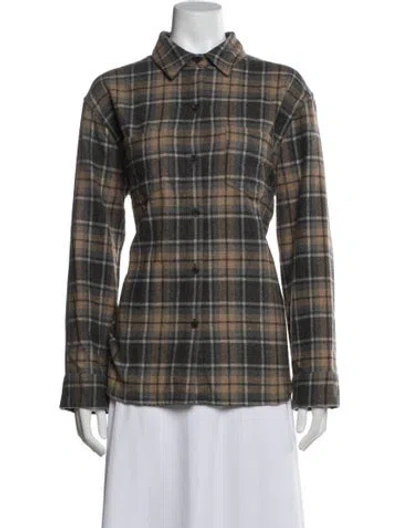 Pre-owned Jenni Kayne Wool Plaid Print Button-up Top In Gray