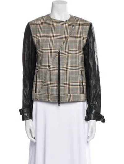 Pre-owned Jenni Kayne Wool Plaid Print Evening Jacket In Black