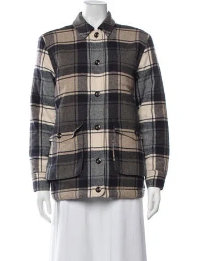 Pre-owned Jenni Kayne Wool Plaid Print Jacket In Neutrals