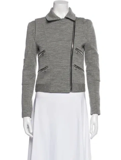 Pre-owned Jenni Kayne Wool Tweed Pattern Biker Jacket In Gray