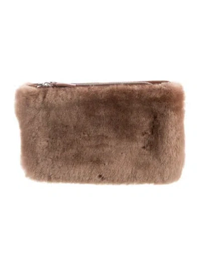 Pre-owned Jenni Kayne Zip Closure Fur Cosmetic Bag In Brown
